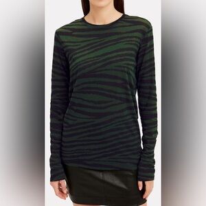 EUC Proenza Women’s Schouler Tiger Printed Green Tissue T-Shirt Long Sleeve